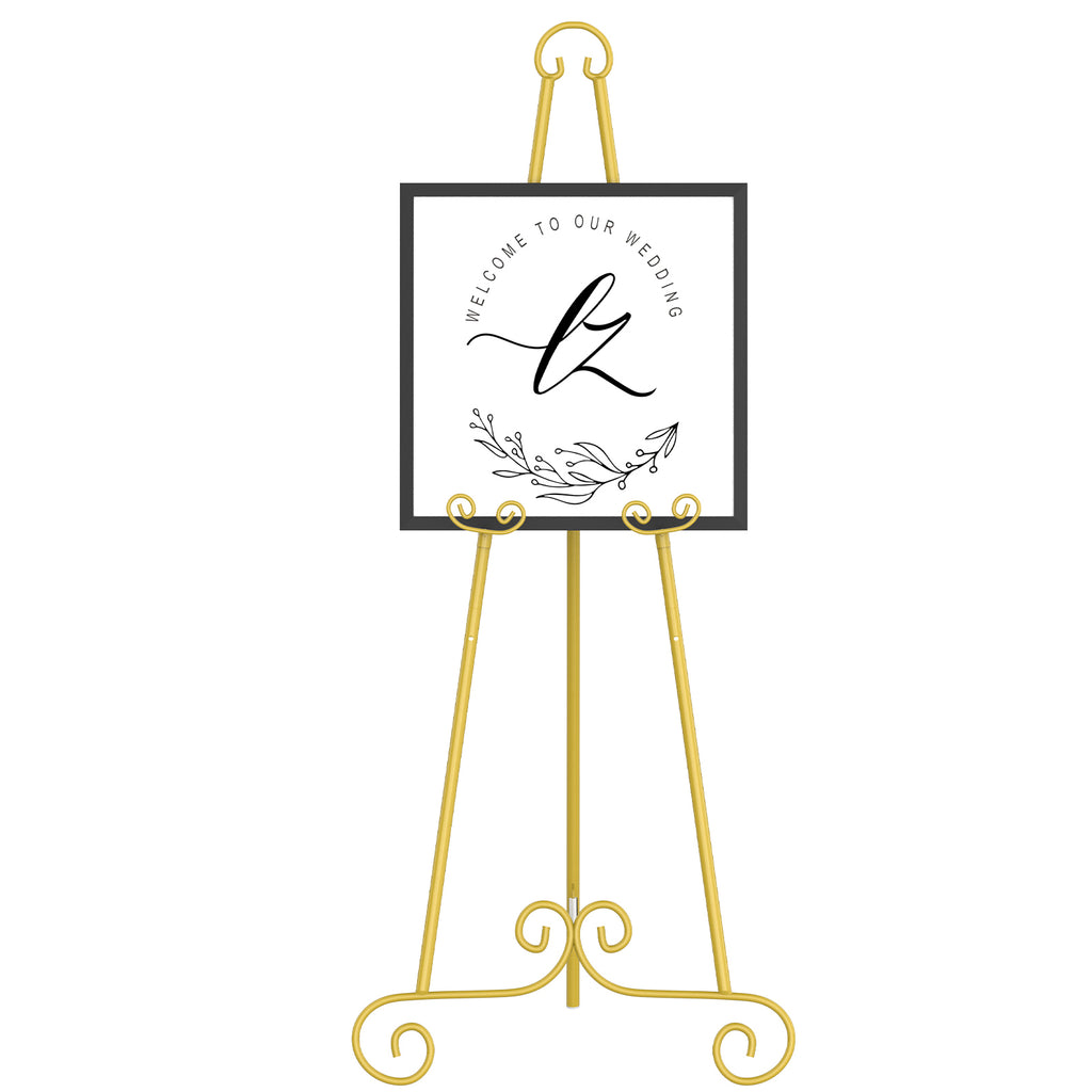 46inches H Vintage Metal Scroll Display Easel - Adjustable Floor Standing Art & Sign Holder