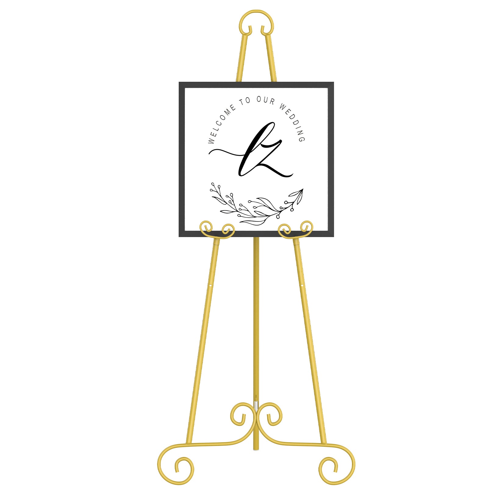 46inches H Vintage Metal Scroll Display Easel - Adjustable Floor Standing Art & Sign Holder