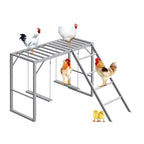 Chicken Perch Playground with Swing Set, Grey Wooden Chicken Activity Toy with Roosting Bars, Ladder & Swings for Coop, Holds 4-6 Chickens