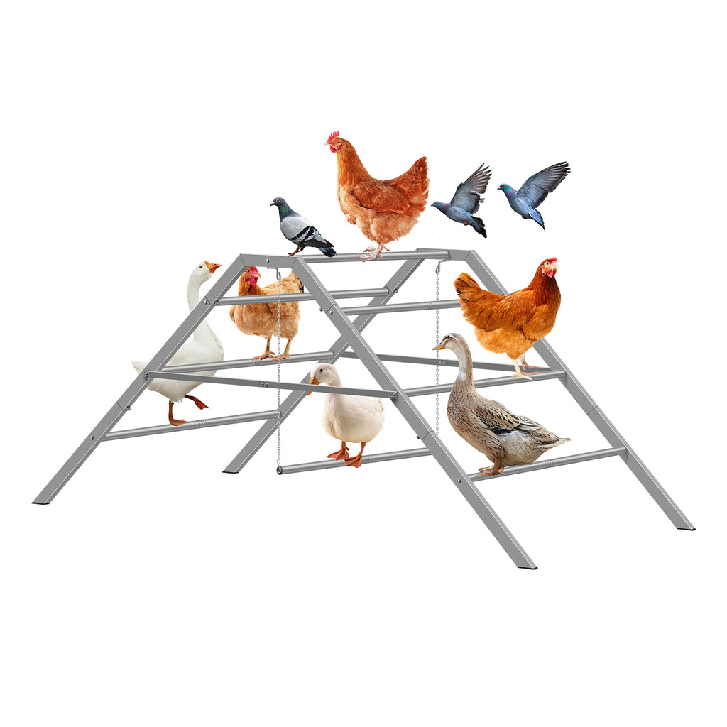 Metal Chicken Perch Ladder with Swing, Large Roosting Bar for Coop, Backyard Poultry Gym Stand for 10-12 Chickens, Grey