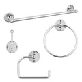 4-Piece Industrial Wall-Mounted Restroom Accessory Kit featuring 18-Inch Towel Bar, Tissue Holder, Ring, and Hook in Silver