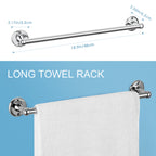 4-Piece Industrial Wall-Mounted Restroom Accessory Kit featuring 18-Inch Towel Bar, Tissue Holder, Ring, and Hook in Silver