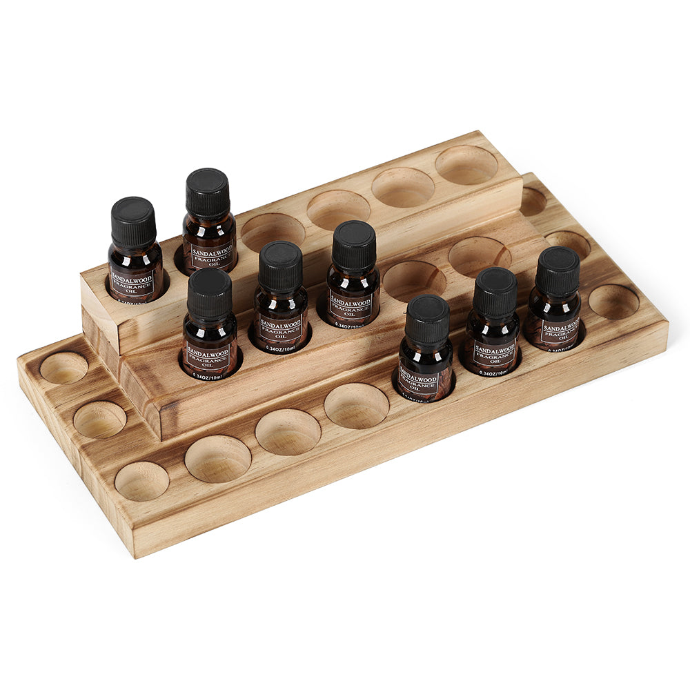 Two-layer Essential Oil Storage Rack, Essential Oil and Nail Polish Display Rack, Compatible with 5/10/15/20ml Bottles, Wooden Essential Oil Rack, Essential Oil Storage Rack, Brown
