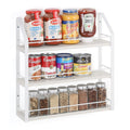 3-Tier Wall-Mounted White Spice Rack and Seasoning Shelf Organizer for Kitchen Pantry and Countertops