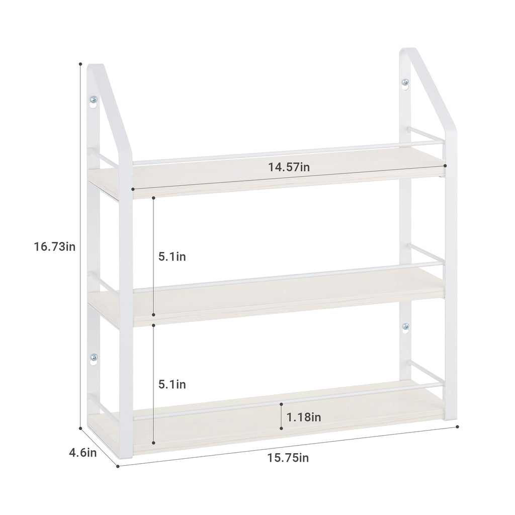 3-Tier Wall-Mounted White Spice Rack and Seasoning Shelf Organizer for Kitchen Pantry and Countertops