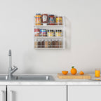 3-Tier Wall-Mounted White Spice Rack and Seasoning Shelf Organizer for Kitchen Pantry and Countertops
