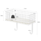 Wall-Mounted Iron and Ironing Board Organizer with Storage Basket, MDF Shelf, and Detachable Hooks for T-Leg Boards, White