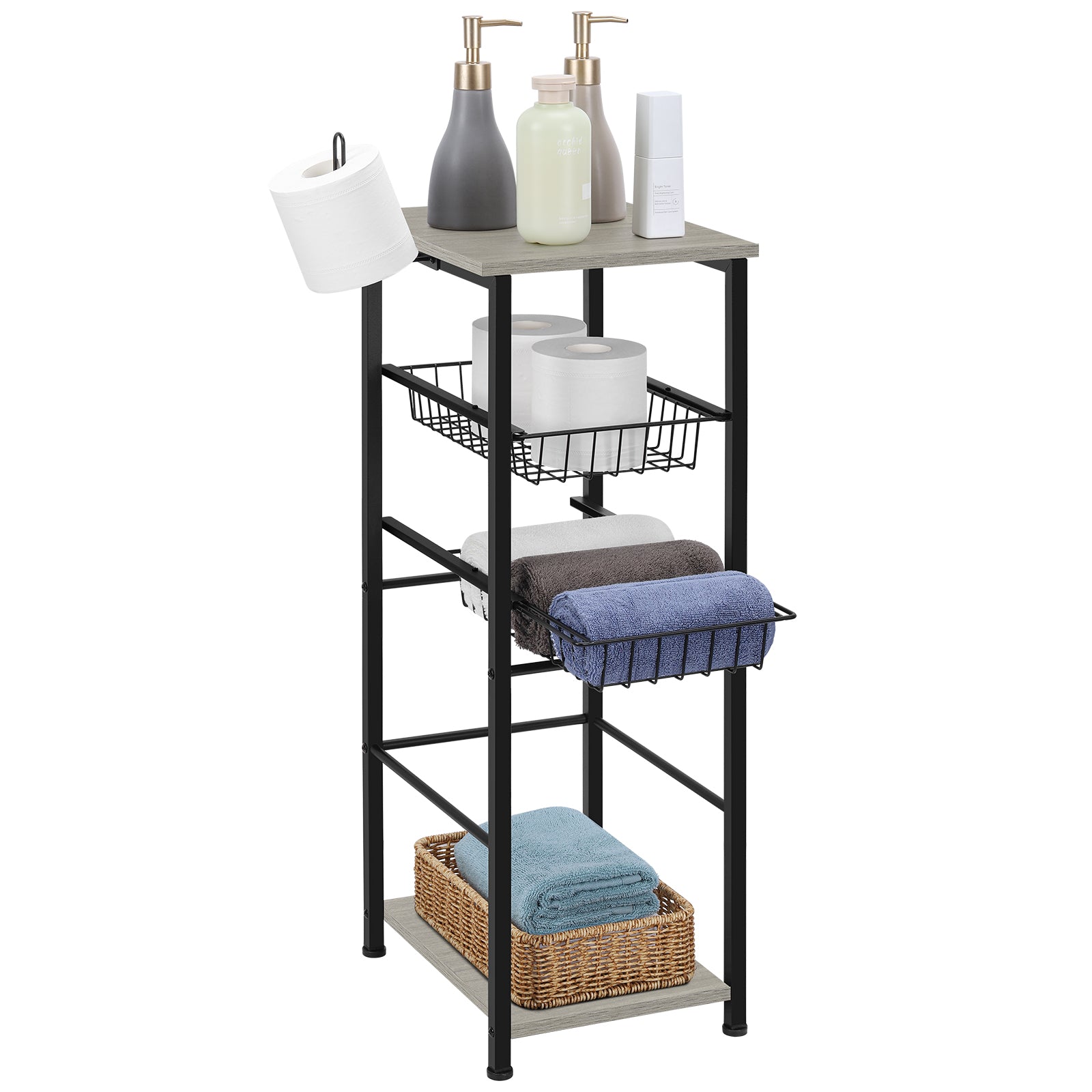 4-Tier Multi-Purpose Black Storage Unit with Sliding Drawers for Bathroom, Kitchen, and Pantry Organization