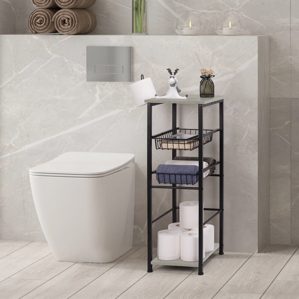 4-Tier Multi-Purpose Black Storage Unit with Sliding Drawers for Bathroom, Kitchen, and Pantry Organization