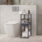 4-Tier Multi-Purpose Black Storage Unit with Sliding Drawers for Bathroom, Kitchen, and Pantry Organization