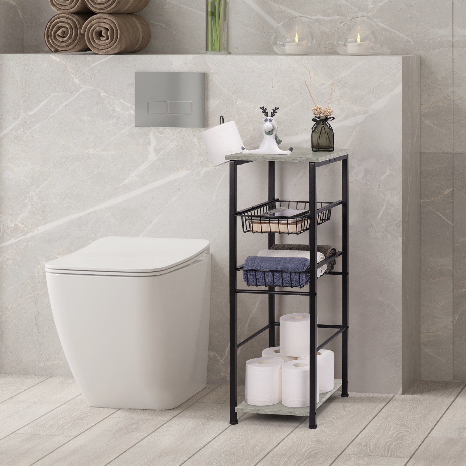 4-Tier Multi-Purpose Black Storage Unit with Sliding Drawers for Bathroom, Kitchen, and Pantry Organization