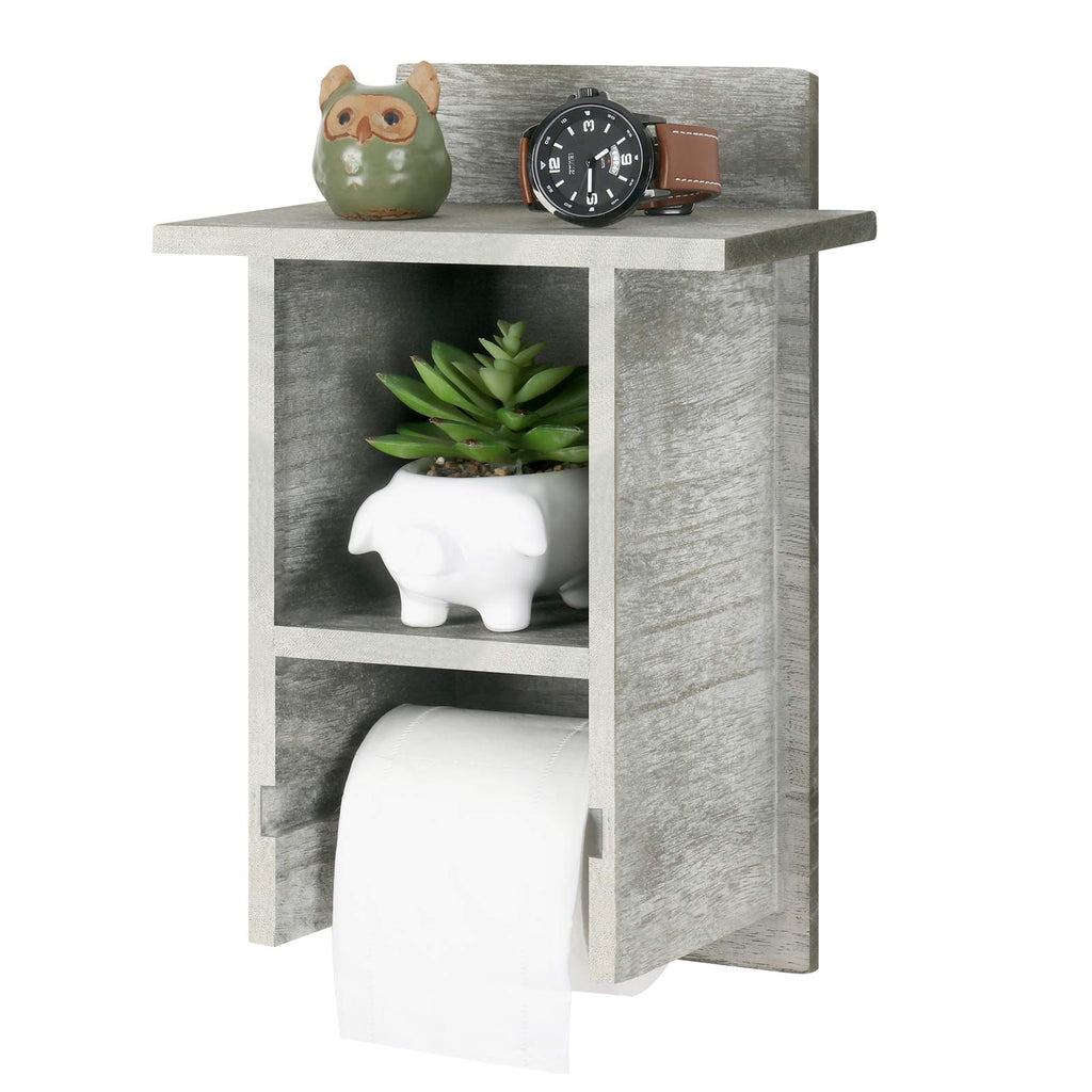Wall-Mounted Bathroom Tissue Dispenser with Integrated Storage Shelf and Decorative Roll Organizer