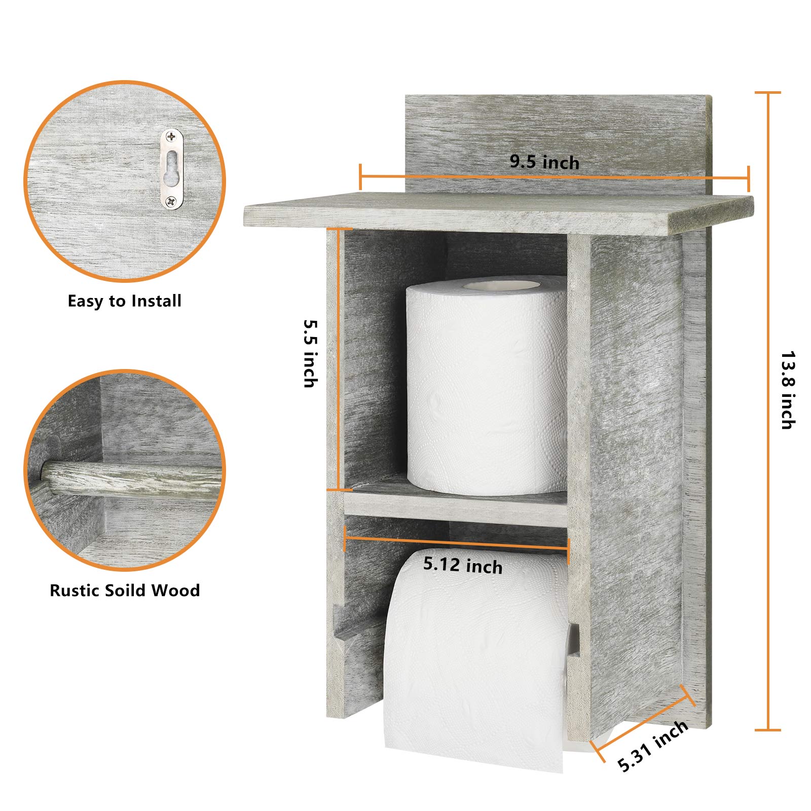 Wall-Mounted Bathroom Tissue Dispenser with Integrated Storage Shelf and Decorative Roll Organizer