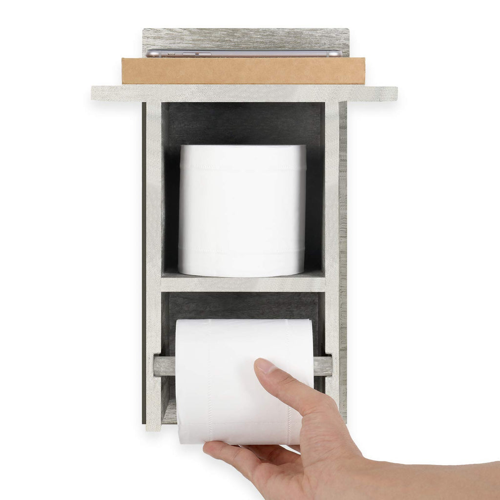 Wall-Mounted Bathroom Tissue Dispenser with Integrated Storage Shelf and Decorative Roll Organizer