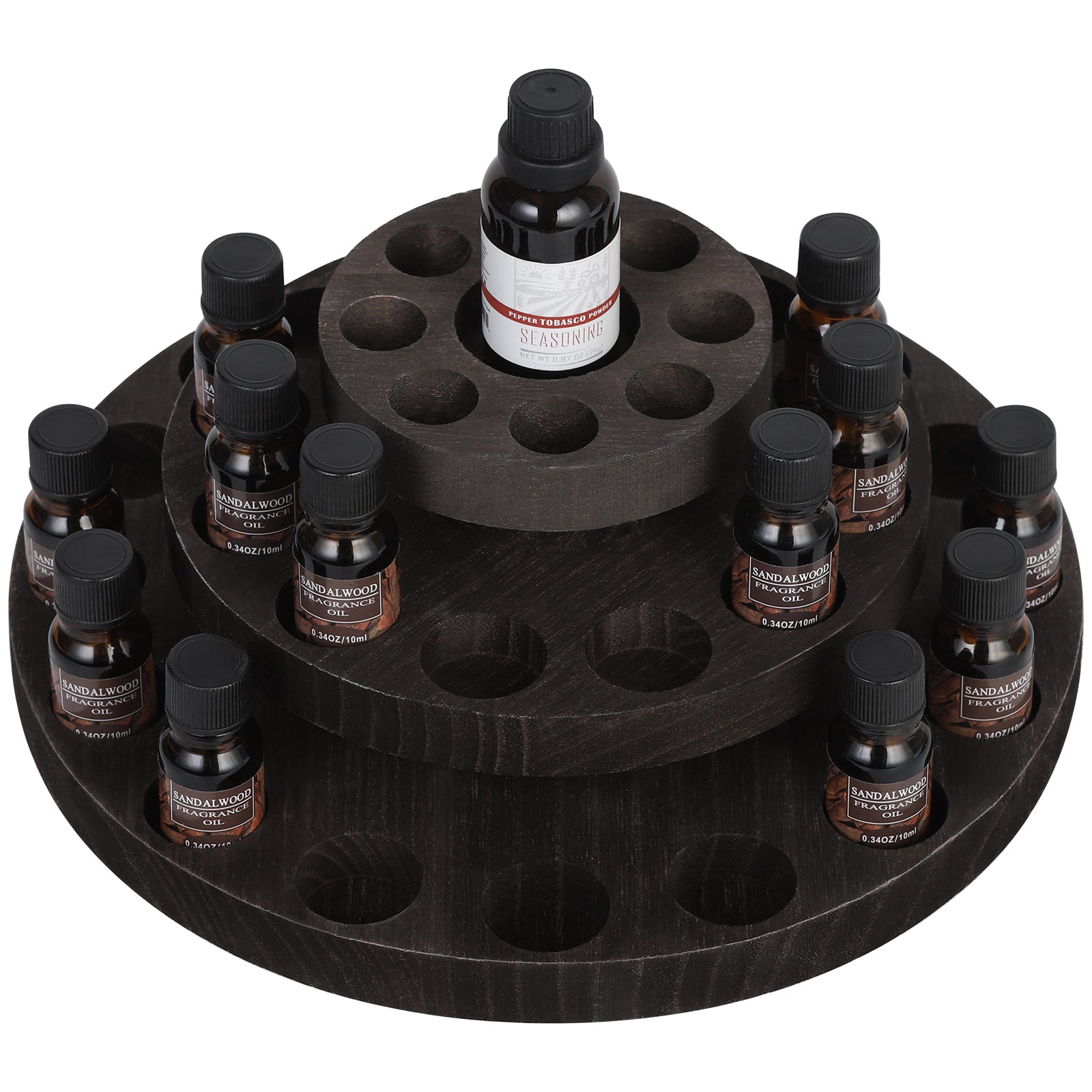 Three layer 360 degree rotating essential oil rack - nail polish rotating rack. Cosmetics display rack, nail polish display rack, 36 slots. Suitable for 5ml-100ml bottles