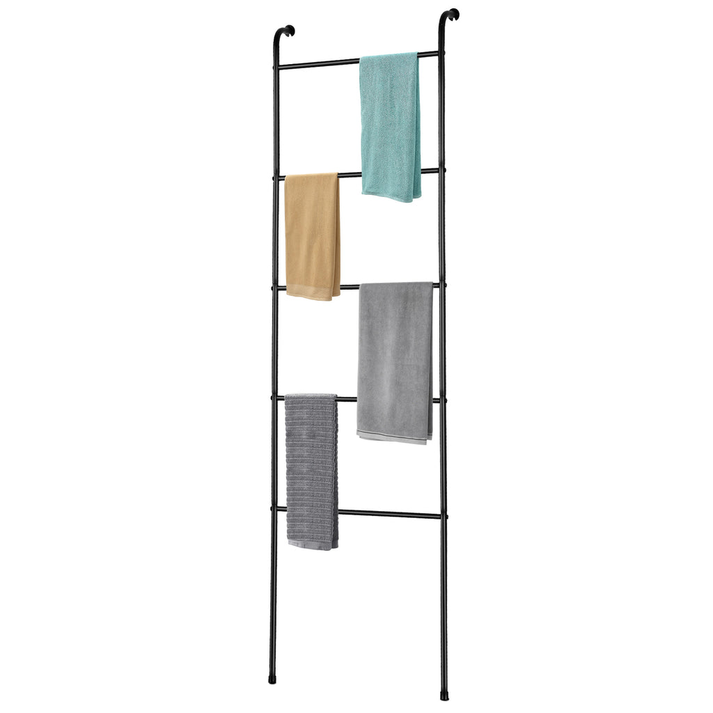 Matte Black 5-Tier Metal Blanket Ladder, Leaning Towel Rack for Bathroom, Living Room & Laundry Room