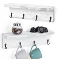2-Pack Floating Wall Shelves with Integrated Hooks and Storage, Wood Entryway Organizer for Hats, Keys, and Towels, Ideal for Home Decor in Living Rooms and Bedrooms