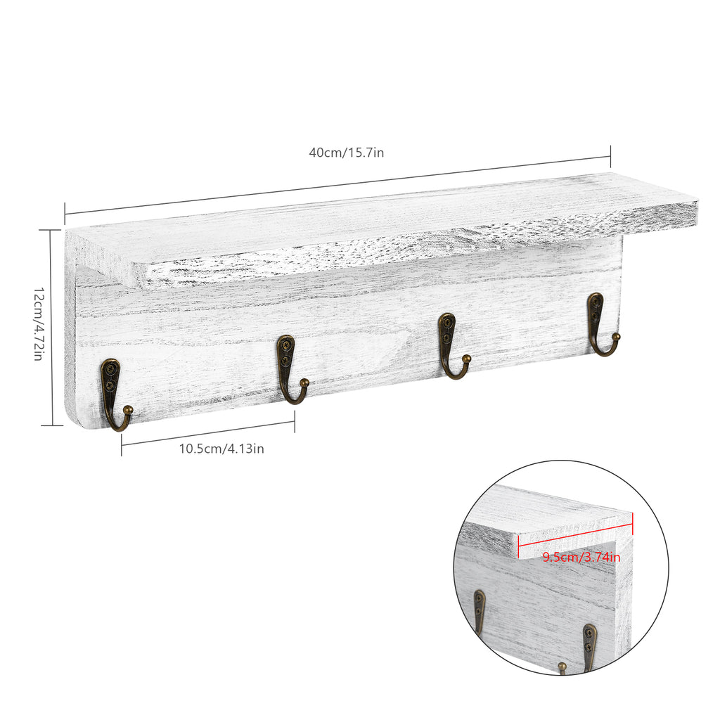2-Pack Floating Wall Shelves with Integrated Hooks and Storage, Wood Entryway Organizer for Hats, Keys, and Towels, Ideal for Home Decor in Living Rooms and Bedrooms