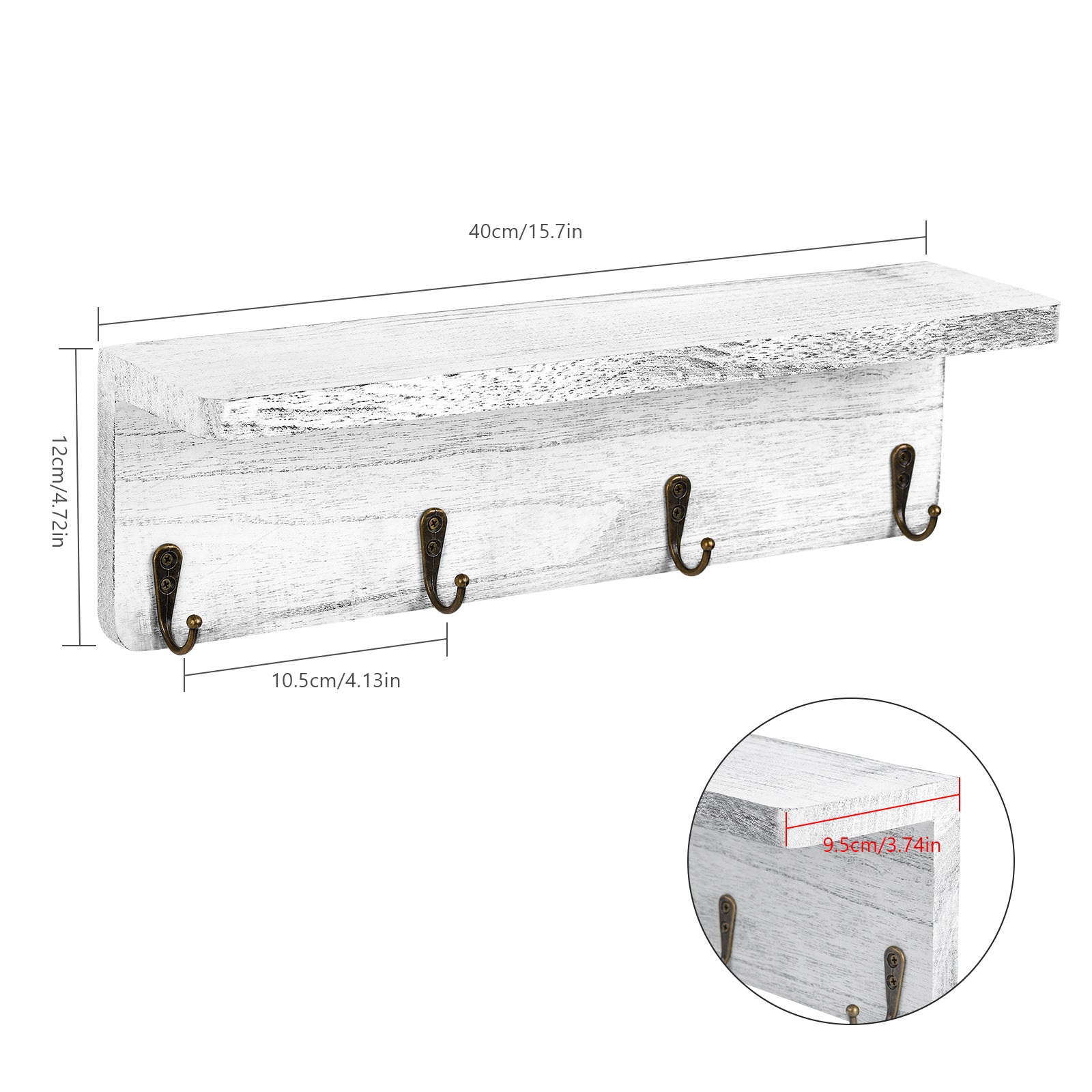 2-Pack Floating Wall Shelves with Integrated Hooks and Storage, Wood Entryway Organizer for Hats, Keys, and Towels, Ideal for Home Decor in Living Rooms and Bedrooms