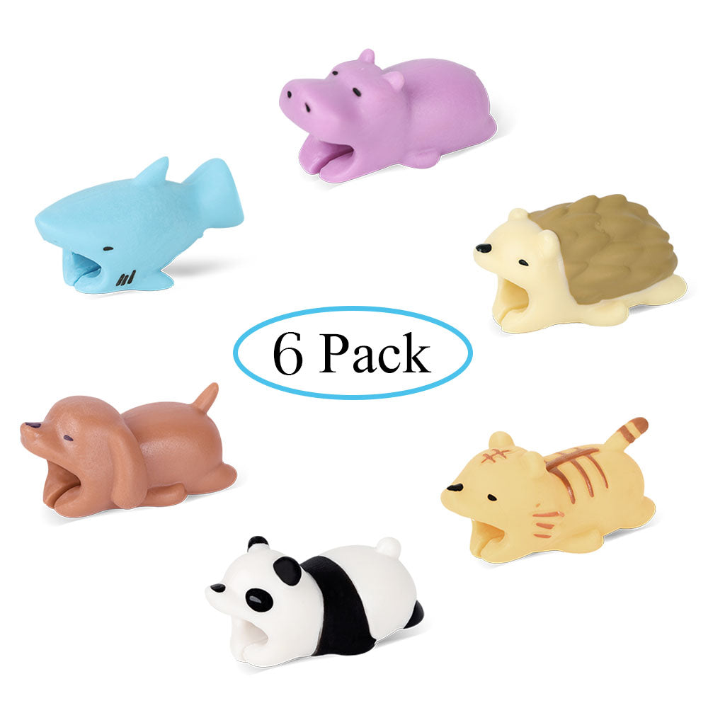 6-Pack Cute Animal Silicone Cable Savers for Mobile Devices - Durable Eco-Friendly Cartoon Cord Guards to Prevent Fraying and Damage