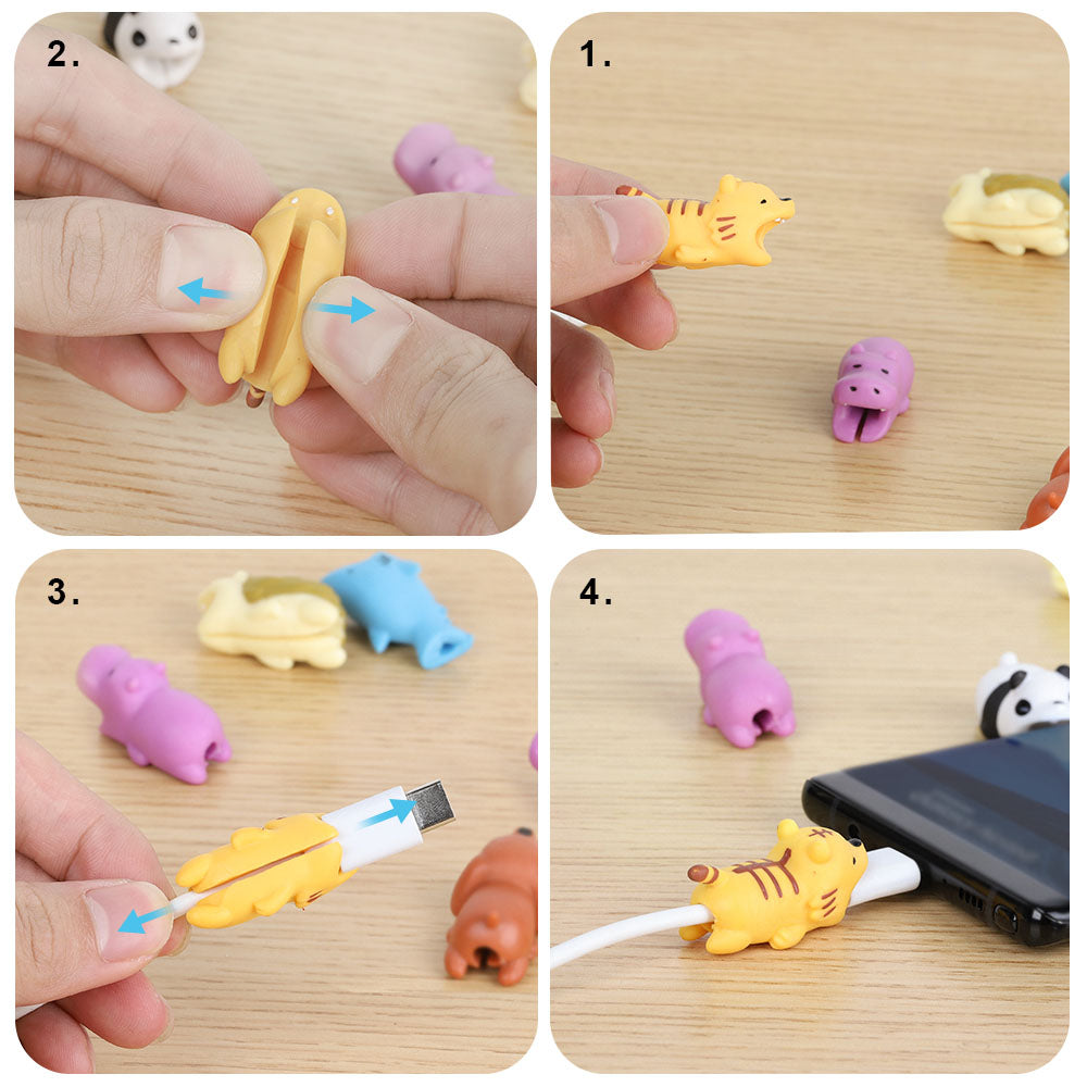 6-Pack Cute Animal Silicone Cable Savers for Mobile Devices - Durable Eco-Friendly Cartoon Cord Guards to Prevent Fraying and Damage