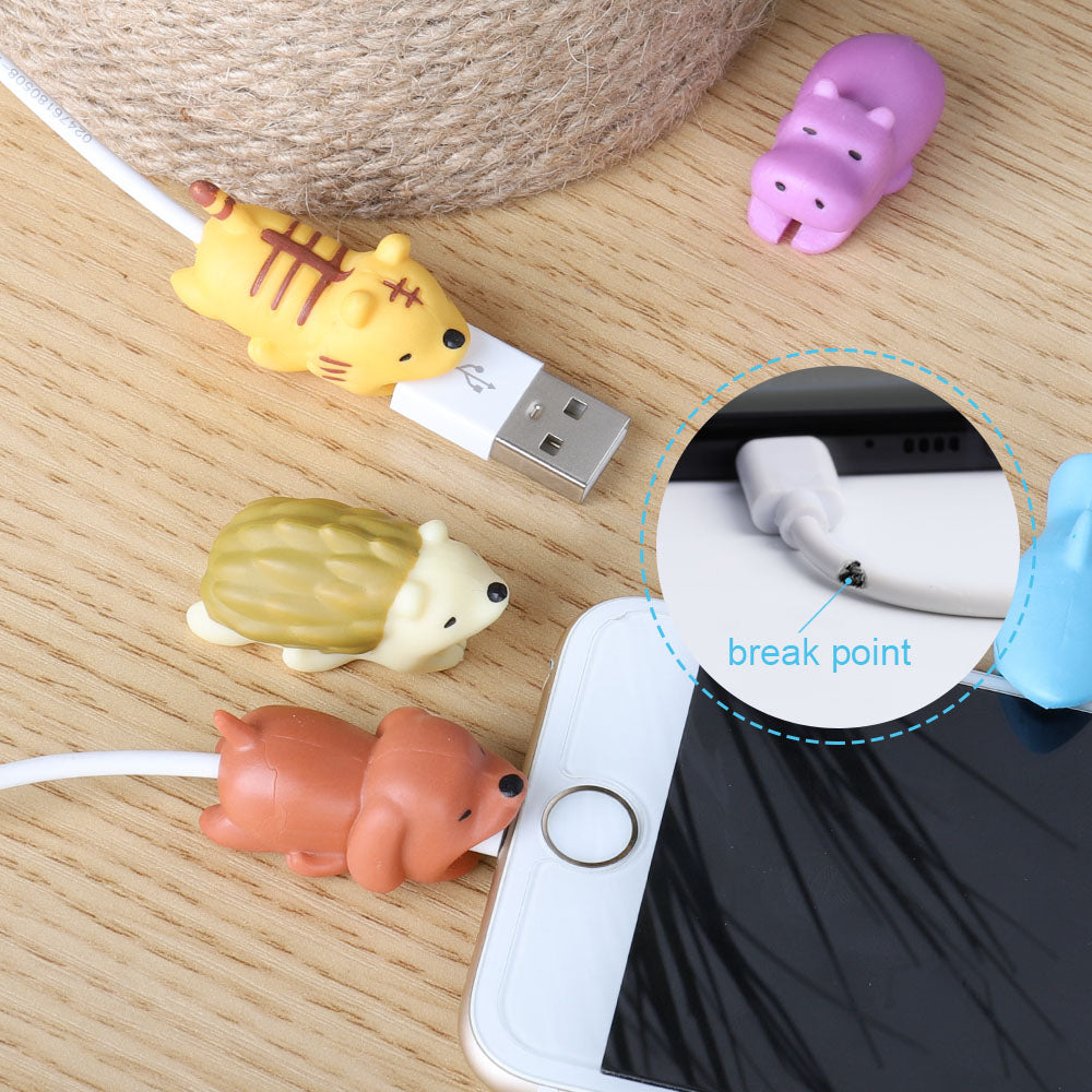 6-Pack Cute Animal Silicone Cable Savers for Mobile Devices - Durable Eco-Friendly Cartoon Cord Guards to Prevent Fraying and Damage