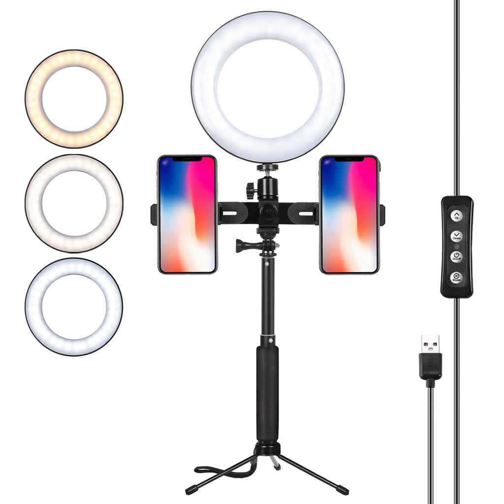 10inch Selfie Ring Light with Tripod Stand & Dual Phone Holders for Live Streaming, Makeup, and YouTube Video Recording
