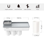 Wall-Mounted Magnetic Toothbrush Holder & Bathroom Organizer with 3 Cups, 6 Slots, and Storage Drawer