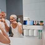 Wall-Mounted Magnetic Toothbrush Holder & Bathroom Organizer with 3 Cups, 6 Slots, and Storage Drawer