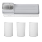 Wall-Mounted Magnetic Toothbrush Holder & Bathroom Organizer with 3 Cups, 6 Slots, and Storage Drawer