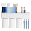 Wall-Mounted Magnetic Toothbrush Holder & Bathroom Organizer with 3 Cups, 6 Slots, and Storage Drawer