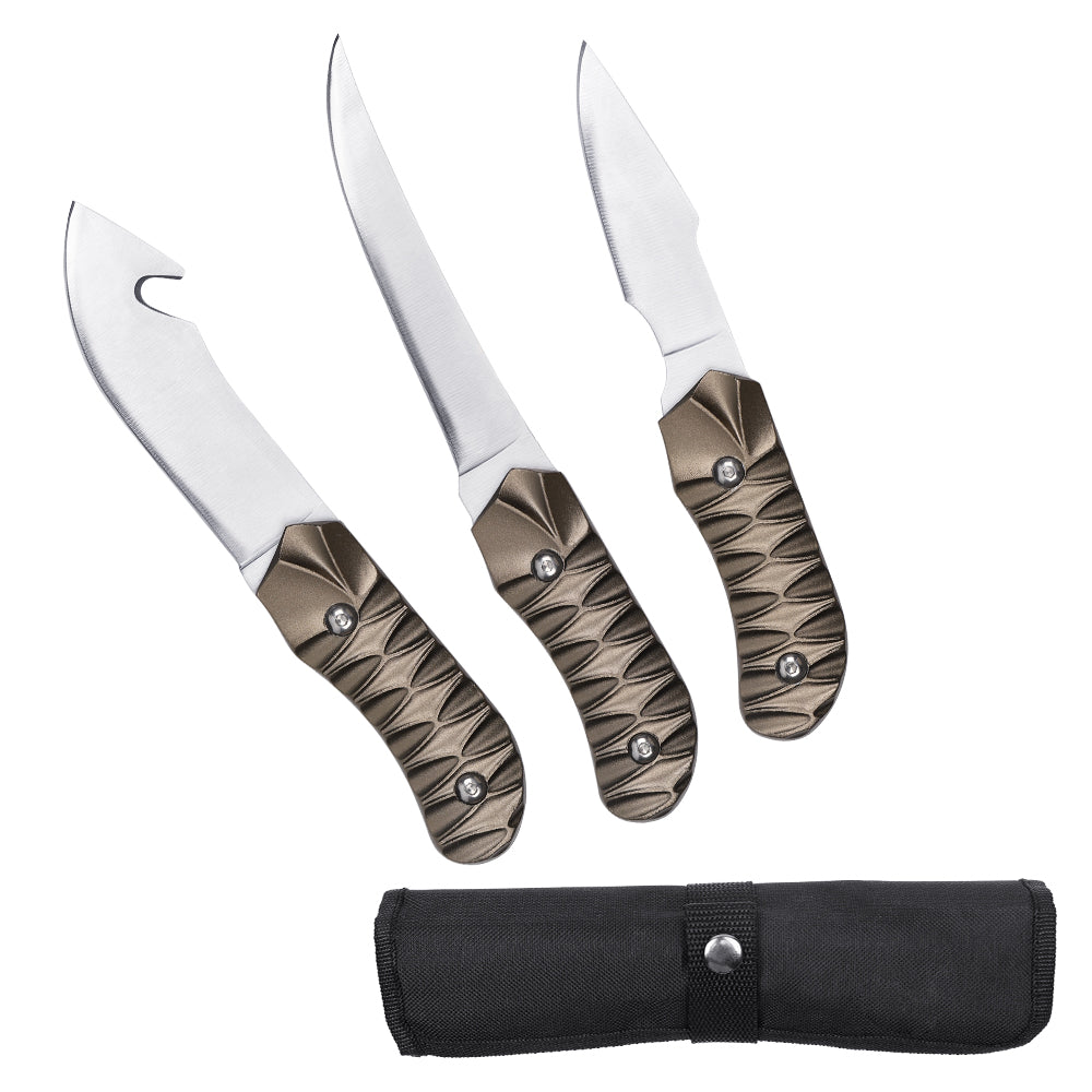 3-Piece Fixed Blade Outdoor Knife Set with Sheath - Professional Stainless Steel Knives for Camping, Hunting, and Survival