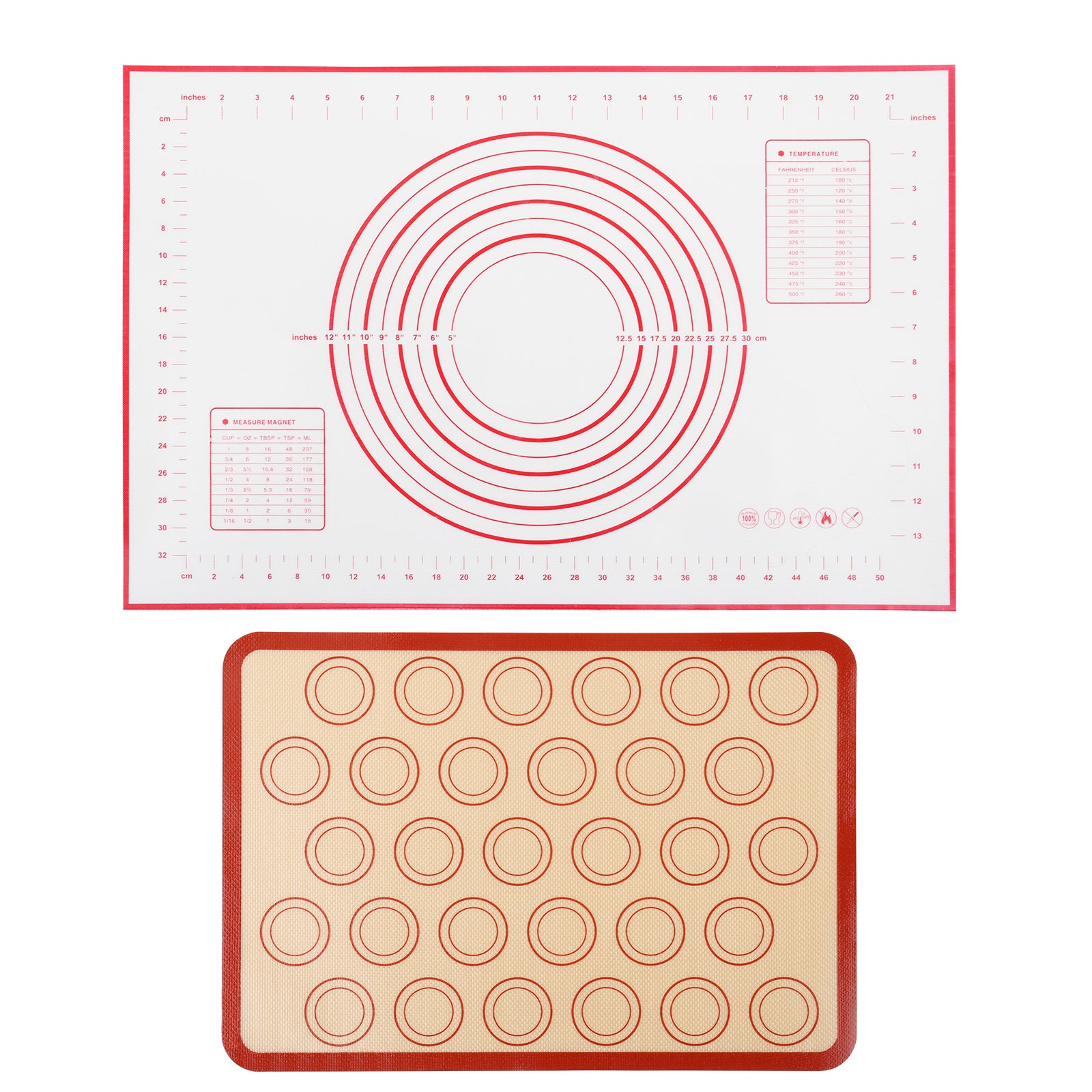 Set of 2 Professional Silicone Baking Mats - Non-Stick Macaron and Pastry Mats with Measurement Markings