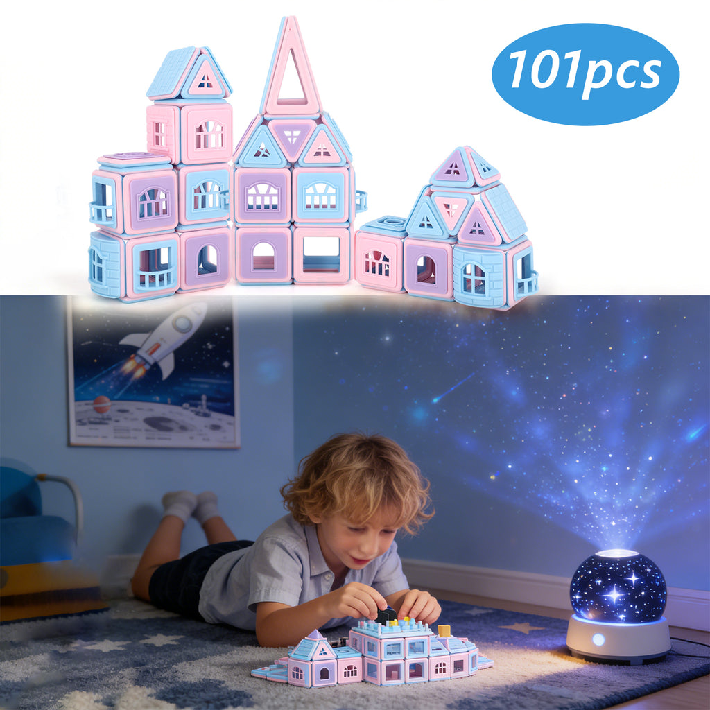 101-Piece 3D Magnetic Building Tiles Set - Educational STEM Toys for Kids with Storage Bag, Macaron Colors