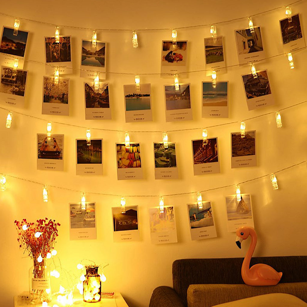 7.5Ft Photo Clip String Lights with 50 LED Clips - Battery & USB Powered Fairy Lights for Bedroom Wall Decor