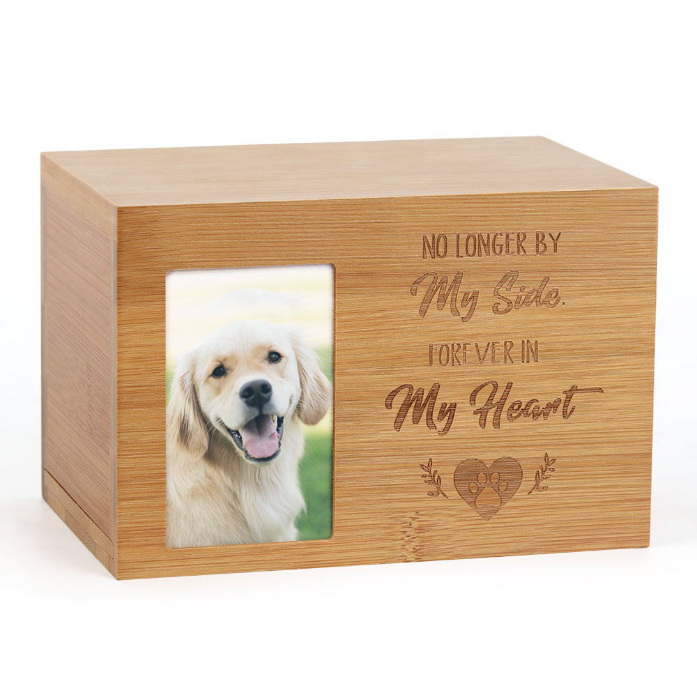 Wooden Pet Memorial Urn with Photo Frame - Keepsake Shadow Box for Dog or Cat Ashes with Engraved Tribute