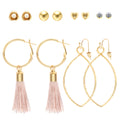 10-Piece Gold Accessory Set for Women and Girls featuring 6 Pairs of Hypoallergenic Hoop Earrings and 4 Coordinating Bracelets