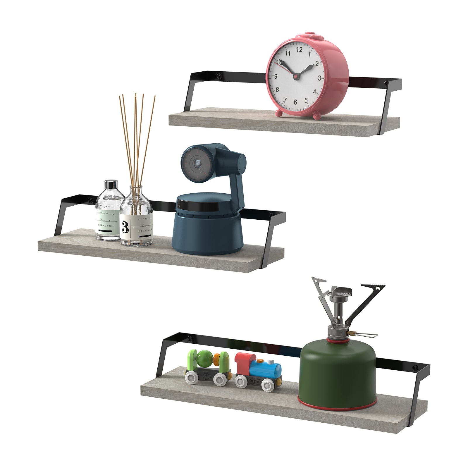 Rustic Wooden Floating Shelves Set of 3 - Wall Mounted Decorative Display Racks for Living Room & Bedroom