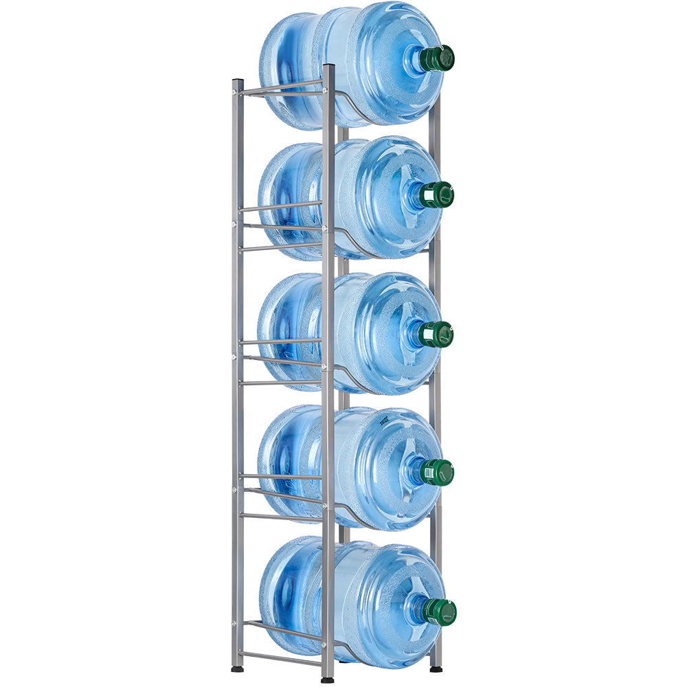 5-Tier Water Cooler Jug Rack, 5 Gallon Bottle Storage, Detachable Heavy Duty Holder for Home, Office (Silver)
