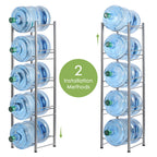 5-Tier Water Cooler Jug Rack, 5 Gallon Bottle Storage, Detachable Heavy Duty Holder for Home, Office (Silver)