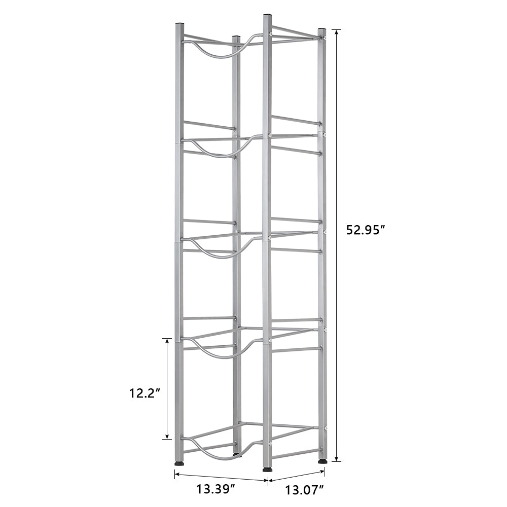 5-Tier Water Cooler Jug Rack, 5 Gallon Bottle Storage, Detachable Heavy Duty Holder for Home, Office (Silver)