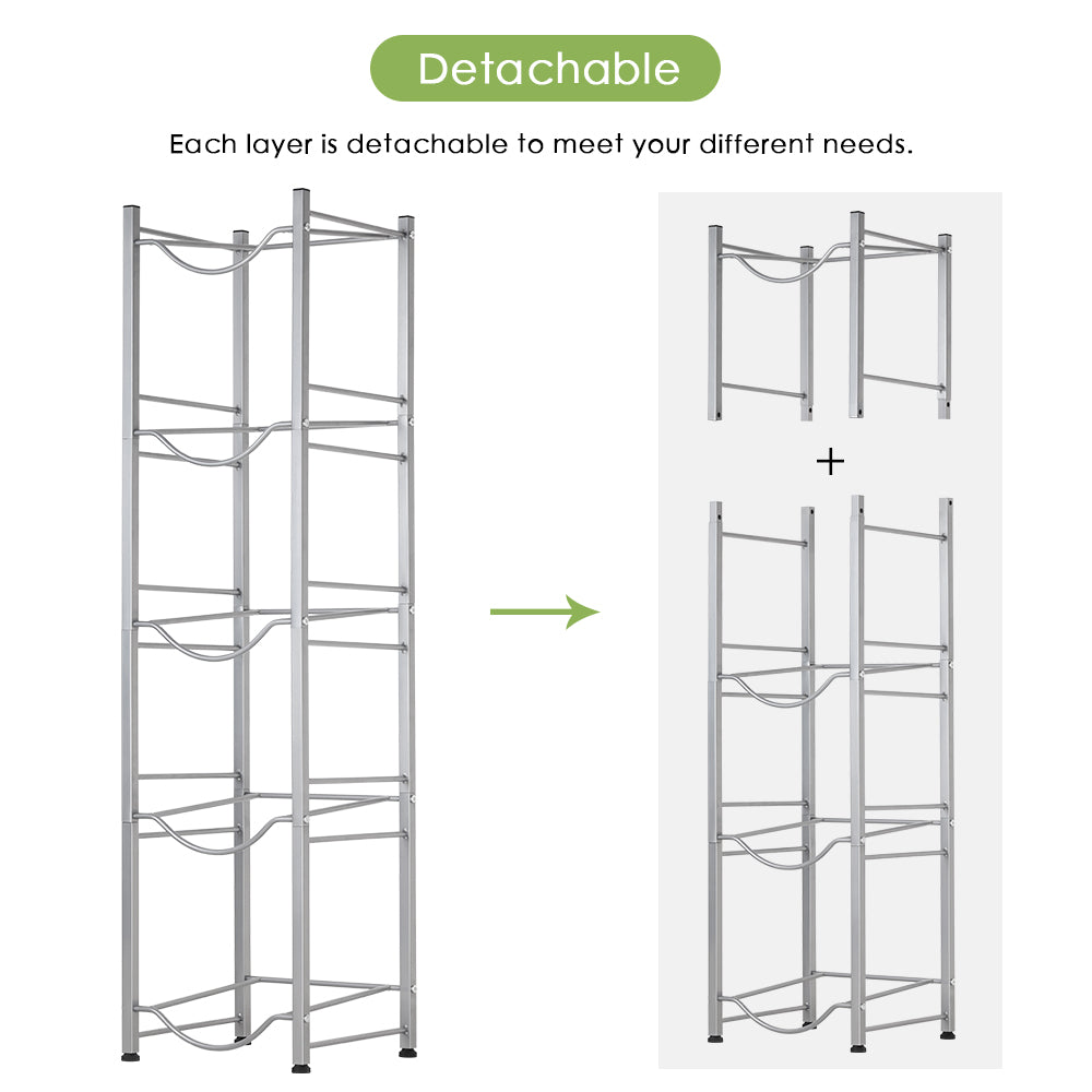 5-Tier Water Cooler Jug Rack, 5 Gallon Bottle Storage, Detachable Heavy Duty Holder for Home, Office (Silver)