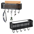 Wall Mounted Key & Mail Holder Set of 2 - Decorative Metal Entryway Organizer with 5 Hooks, Black