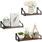 Floating Wall Shelves Set of 3 for Home Decor - Industrial Wood & Metal Hanging Racks for Bedroom & Bathroom