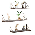 Rustic Brown Floating Wall Shelves with Metal Frame - 3-Piece Set for Bathroom, Kitchen, and Living Room