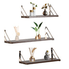Rustic Brown Floating Wall Shelves with Metal Frame - 3-Piece Set for Bathroom, Kitchen, and Living Room
