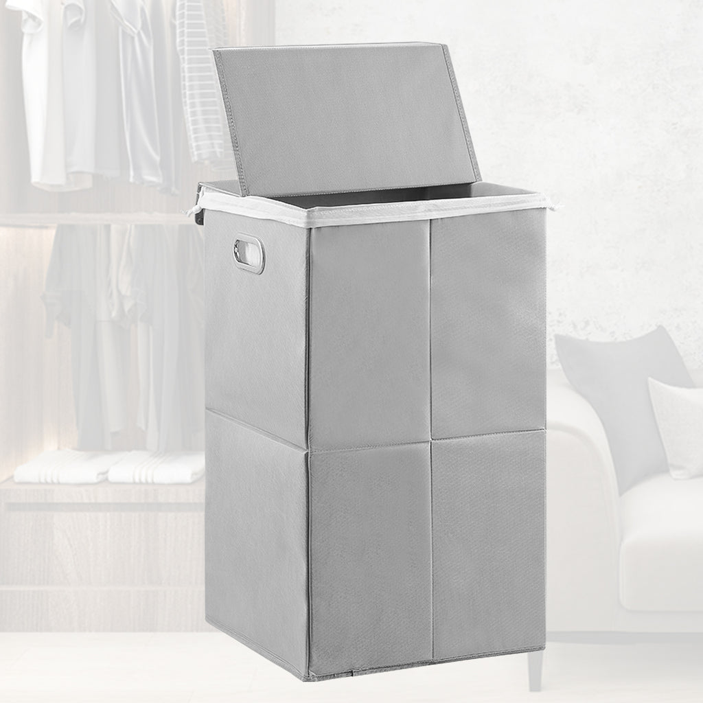 Large Collapsible Laundry Basket with Lid & Liner - Waterproof Clothes Hamper with Handles, Grey