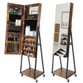 Full-Length Mirror Jewelry Cabinet Armoire - Standing Jewelry Organizer with Wood Grain Finish