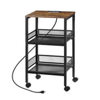 3-Tier Tall End Table with Charging Station - Sofa Side Table with USB Ports and Power Outlets, Rustic Brown
