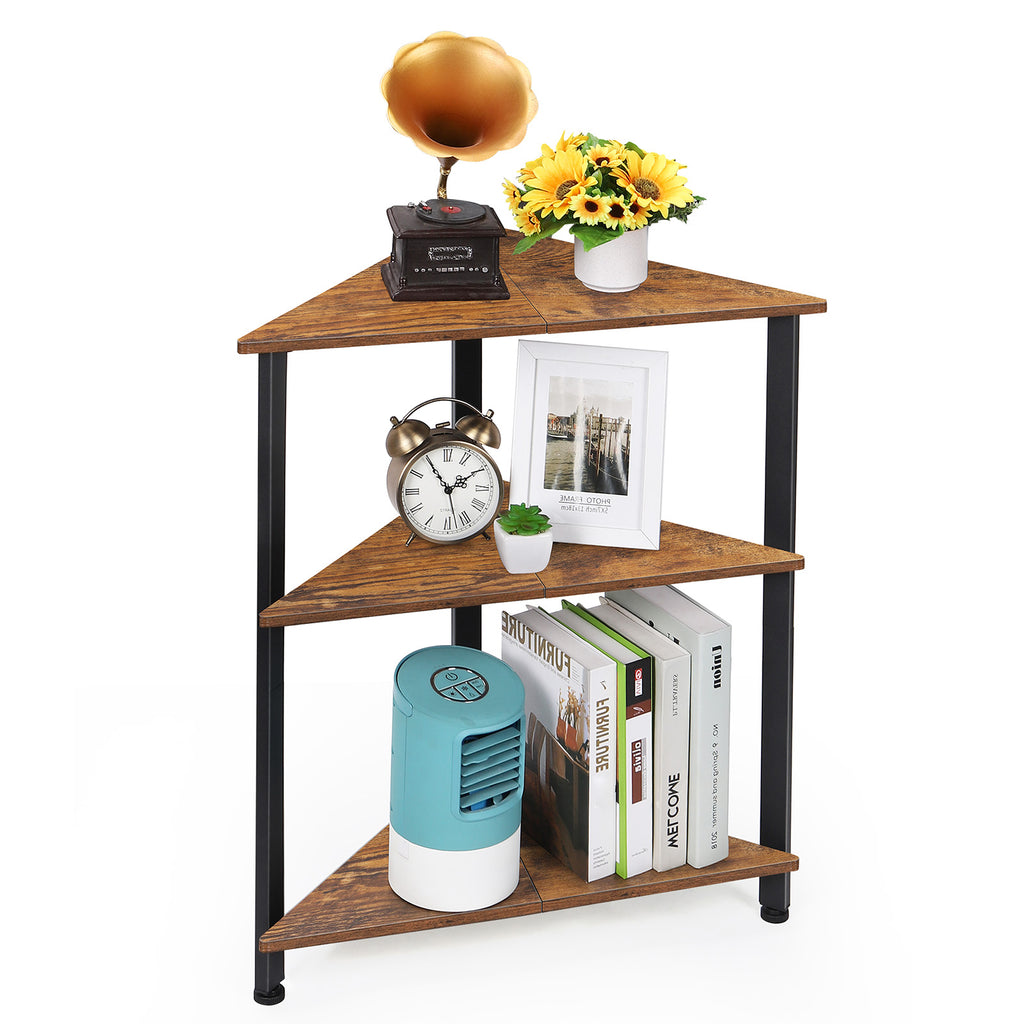 3-Tier Corner Shelf Stand, Triangle Side Table for Small Spaces, Floating Style Display Rack for Home